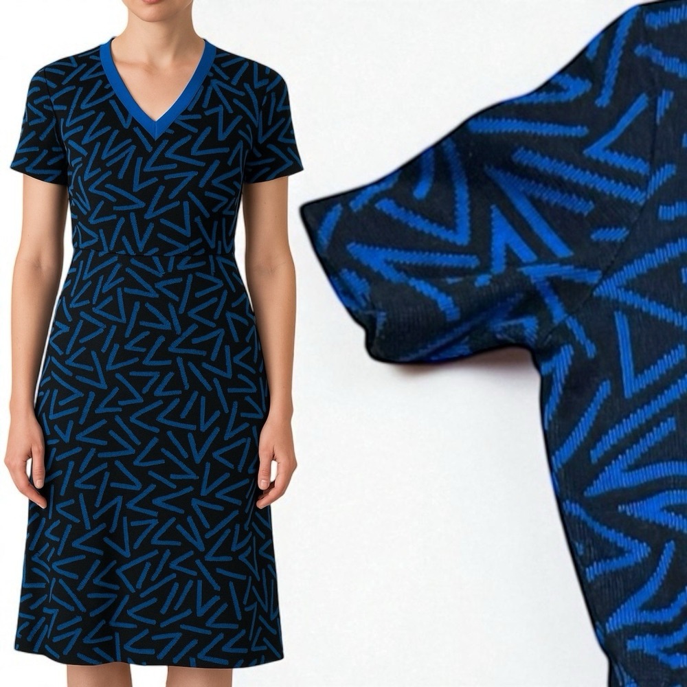 Serbin VTG 70s USA‎ MOD Blue Knit Midi Dress Pockets Indie Sleaze retro dopamine